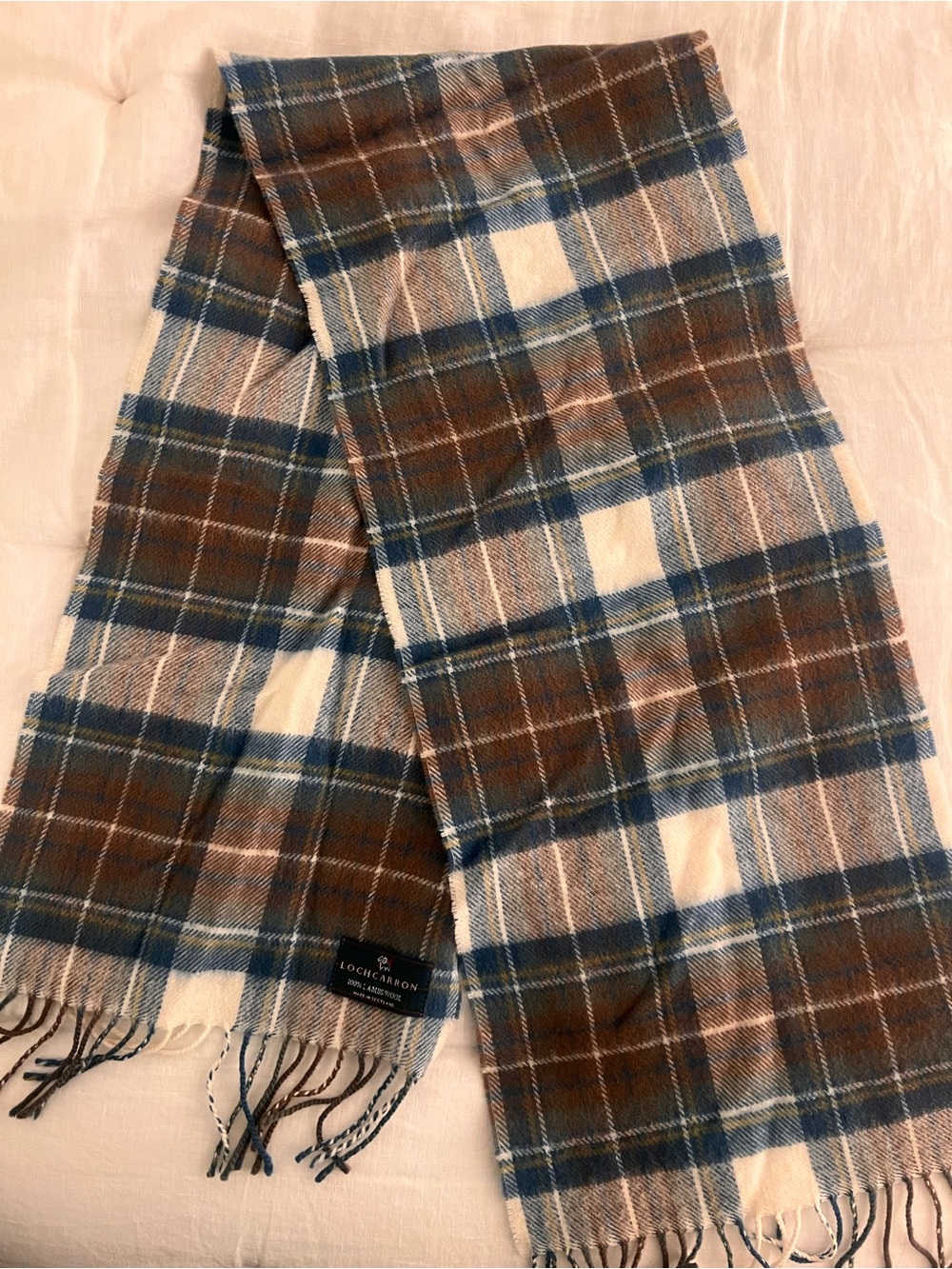 Brown and Blue Plaid Wool Scarf